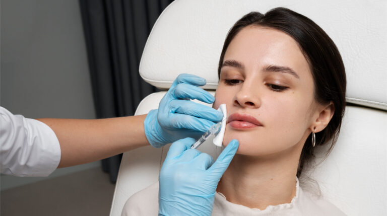 high-angle-woman-getting-lip-fillers